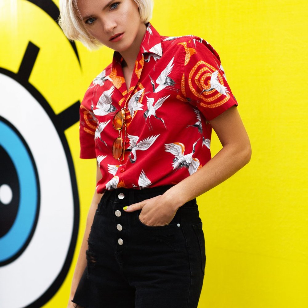 Spot Me Studio Hawaiian Shirt - Red Cranes